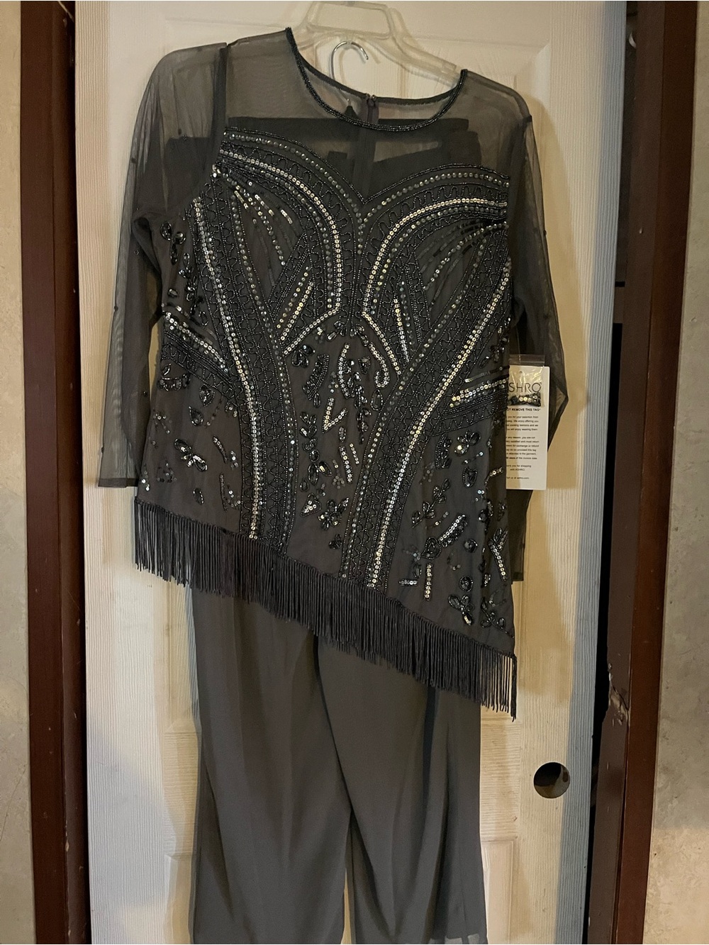 Ashro Taupe Beaded Evening Dress